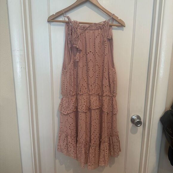Spell & The Gypsy Pink Eyelet Tiered Halter Mini Dress Size S - Picture 6 of 10